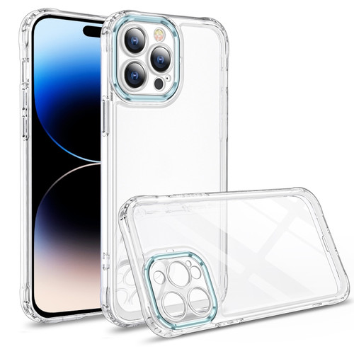 iPhone 14 Pro Transparent Acrylic Space Phone Case - Cyan