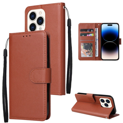 iPhone 14 Pro Multifunctional Horizontal Flip Leather Case with Three Card Slot - Brown