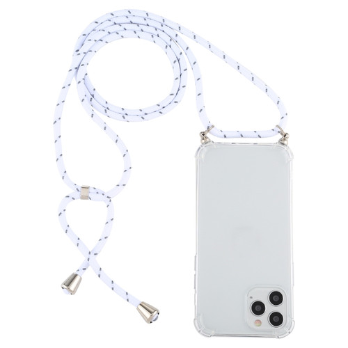 iPhone 14 Pro Four-Corner Shockproof Transparent TPU Case with Lanyard - White Grey