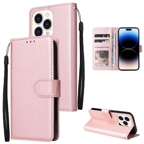 iPhone 14 Pro Multifunctional Horizontal Flip Leather Case with Three Card Slot - Rose Gold
