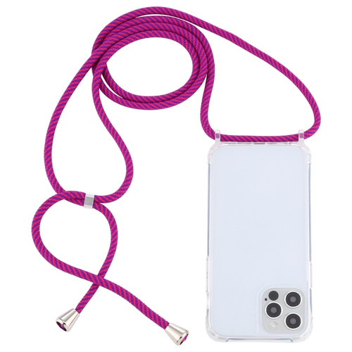 iPhone 14 Pro Transparent Acrylic Airbag Shockproof Phone Protective Case with Lanyard - Rose Purple