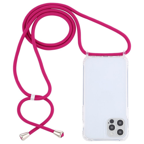 iPhone 14 Pro Transparent Acrylic Airbag Shockproof Phone Protective Case with Lanyard - Rose Red