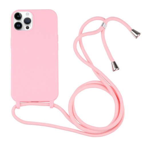 iPhone 14 Pro Candy Colors TPU Protective Phone Case with Lanyard - Pink