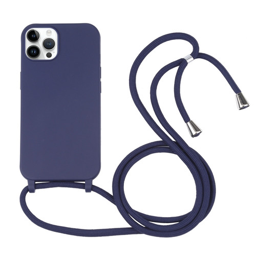 iPhone 14 Pro Candy Colors TPU Protective Phone Case with Lanyard - Dark Blue