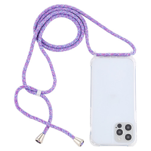 iPhone 14 Pro Transparent Acrylic Airbag Shockproof Phone Protective Case with Lanyard - Purple Rainbow