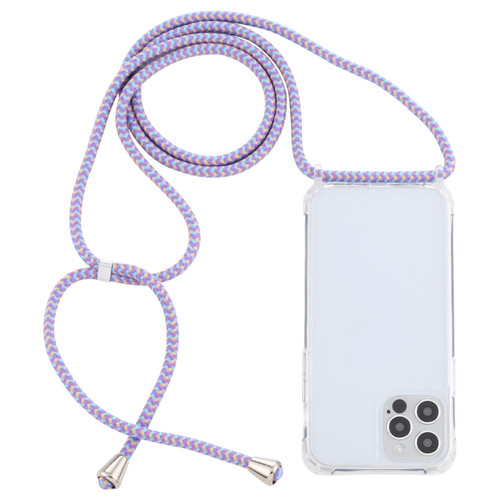 iPhone 14 Pro Transparent Acrylic Airbag Shockproof Phone Protective Case with Lanyard - Purple Blue Apricot