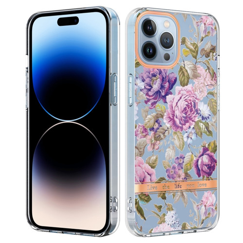 iPhone 14 Pro Flowers and Plants Series IMD TPU Phone Case - Purple Peony