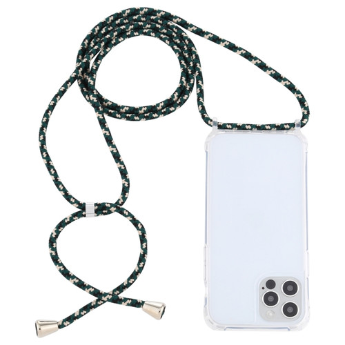 iPhone 14 Pro Transparent Acrylic Airbag Shockproof Phone Protective Case with Lanyard - Green Beige Black