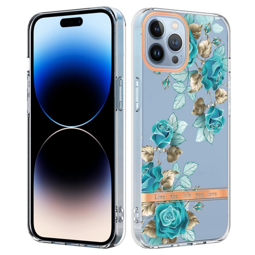 iPhone 14 Pro Flowers and Plants Series IMD TPU Phone Case - Blue Rose