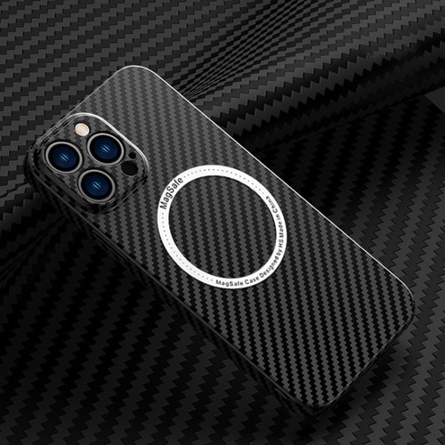 iPhone 14 Pro Carbon Fiber Texture MagSafe Magnetic Phone Case - Black