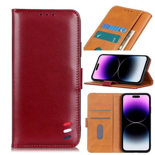 iPhone 14 Pro Pearl Texture Leather Case - Wine Red