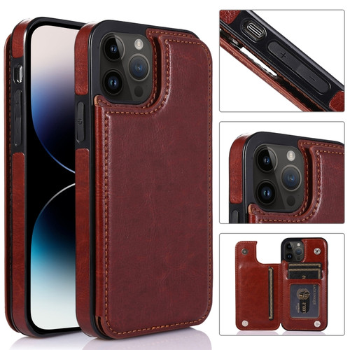 iPhone 14 Pro Double Buckle Phone Case - Brown