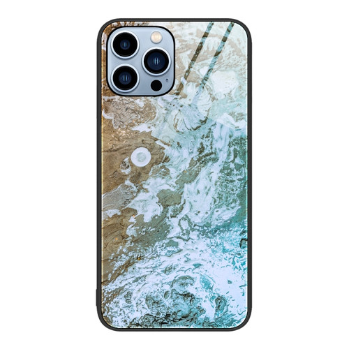 iPhone 14 Pro Marble Pattern Glass Protective Phone Case - Beach