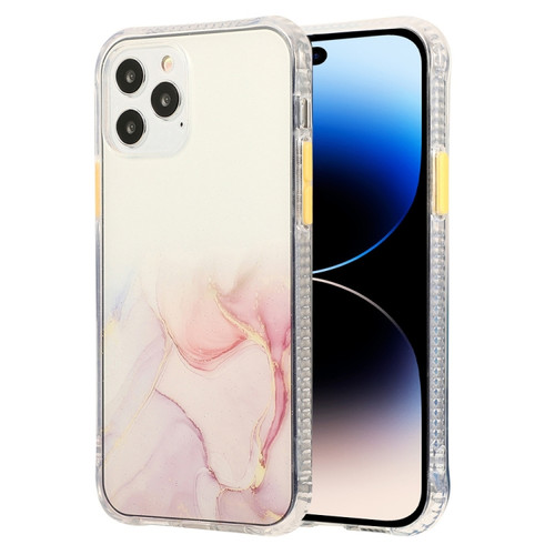 iPhone 14 Pro Marble Pattern Glittery Powder Shockproof TPU + Acrylic Phone Case - Pink