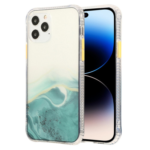 iPhone 14 Pro Marble Pattern Glittery Powder Shockproof TPU + Acrylic Phone Case - Green