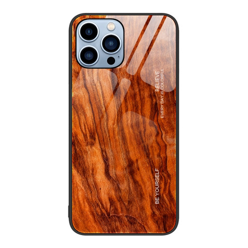 iPhone 14 Pro Wood Grain Glass Protective Case - Light Brown