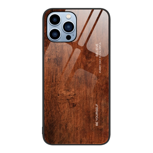 iPhone 14 Pro Wood Grain Glass Protective Case - Dark Brown