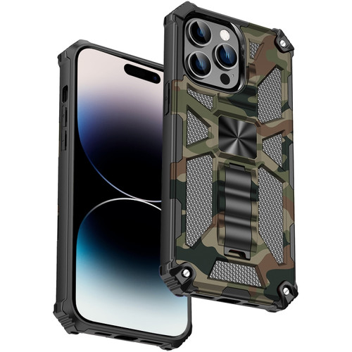 iPhone 14 Pro Camouflage Armor Shockproof TPU + PC Magnetic Phone Case - Army Green