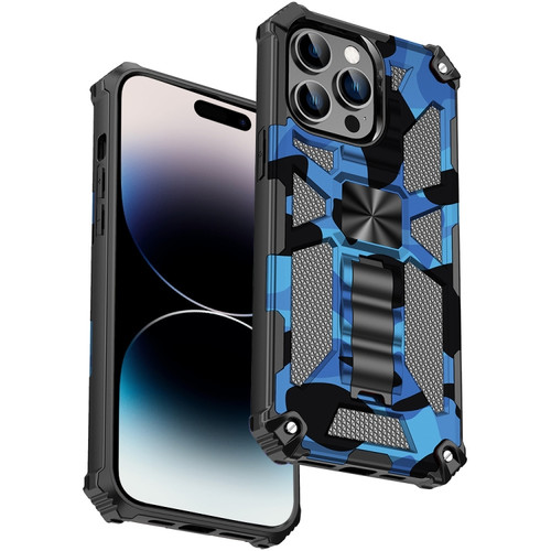 iPhone 14 Pro Camouflage Armor Shockproof TPU + PC Magnetic Phone Case - Dark Blue