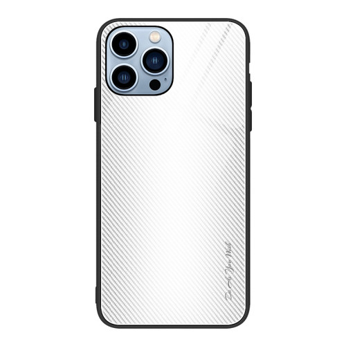 iPhone 14 Pro Texture Gradient Glass TPU Phone Case - White