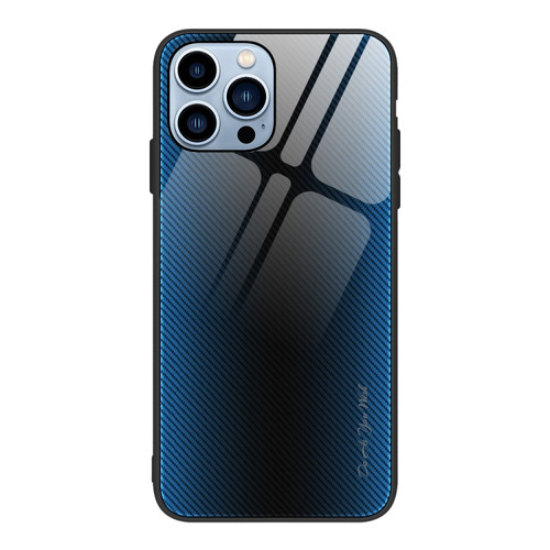 iPhone 14 Pro Texture Gradient Glass TPU Phone Case - Blue
