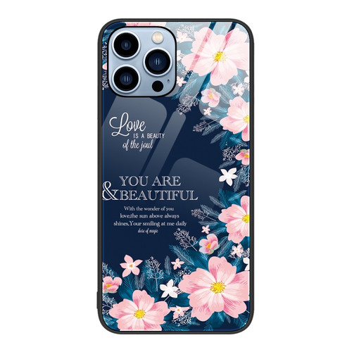 iPhone 14 Pro Colorful Painted Glass Phone Case - Flower