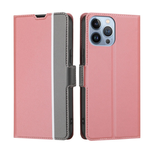 iPhone 14 Pro Twill Texture Side Button Leather Phone Case - Pink