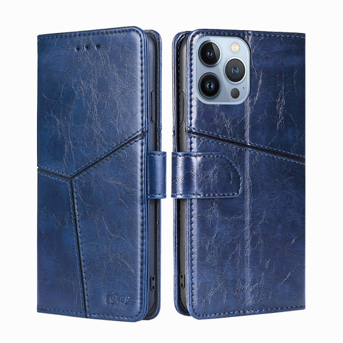 iPhone 14 Pro Geometric Stitching Leather Phone Case - Blue