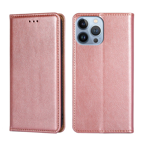iPhone 14 Pro Gloss Oil Solid Color Magnetic Leather Phone Case Pro - Rose Gold