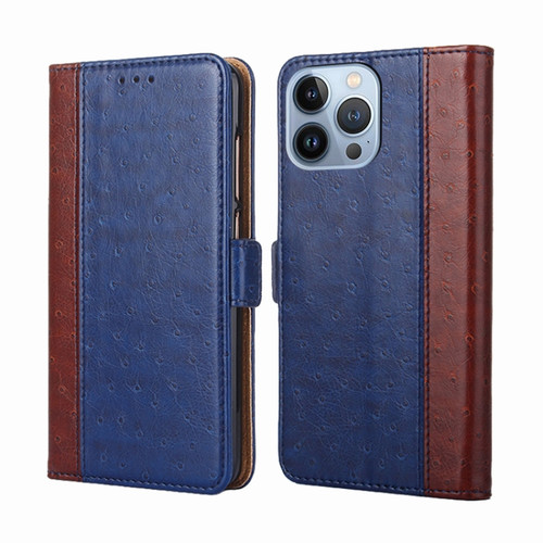 iPhone 14 Pro Ostrich Texture Flip Leather Phone Case - Blue