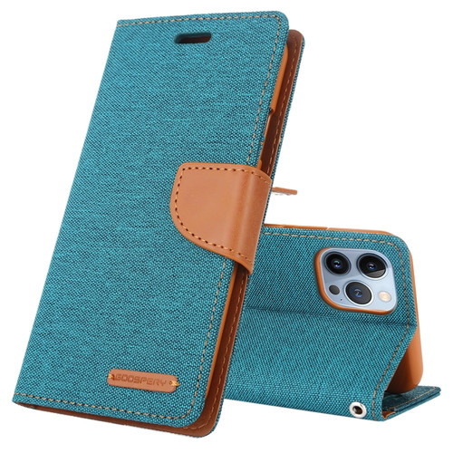 iPhone 14 Pro GOOSPERY CANVAS DIARY Canvas Texture Flip Leather Phone Case - Green