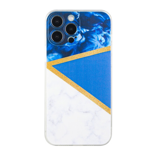 iPhone 14 Pro Stitching Marble TPU Phone Case - Dark Blue