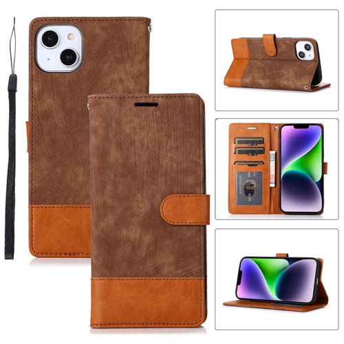 iPhone 14 Plus Splicing Leather Phone Case - Brown