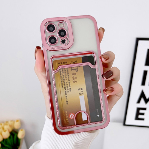 iPhone 14 Plus Electroplating Frame Card Slot Phone Case - Rose