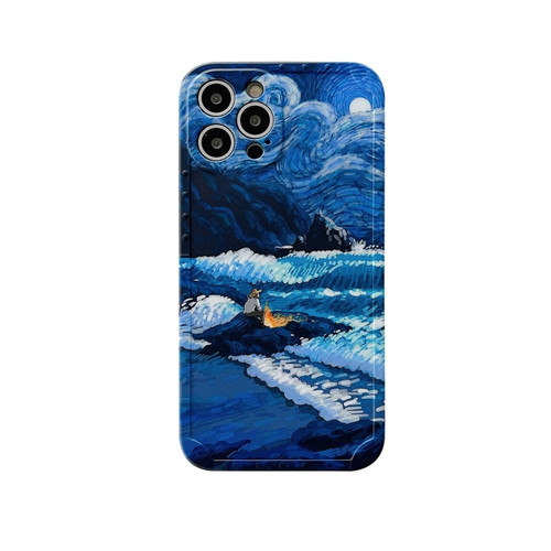 iPhone 14 Plus Oil Painting IMD Straight TPU Phone Case - Waves