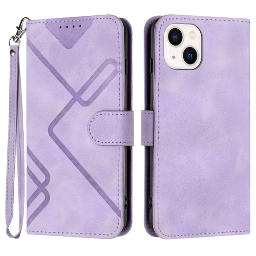 iPhone 14 Plus Line Pattern Skin Feel Leather Phone Case - Light Purple