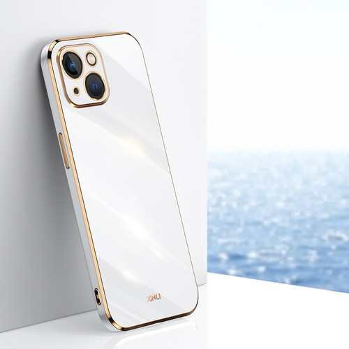 iPhone 14 Plus XINLI Straight 6D Plating Gold Edge TPU Shockproof Case - White