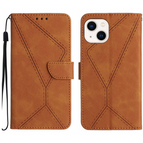 iPhone 14 Plus Stitching Embossed Leather Phone Case - Brown