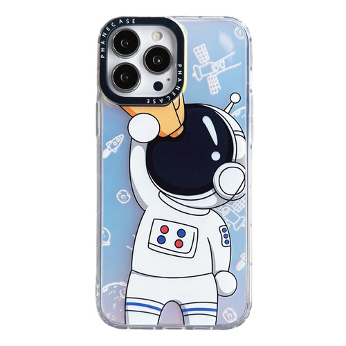 iPhone 14 Plus Astronaut Pattern Shockproof PC Protective Phone Case - White with Telescope