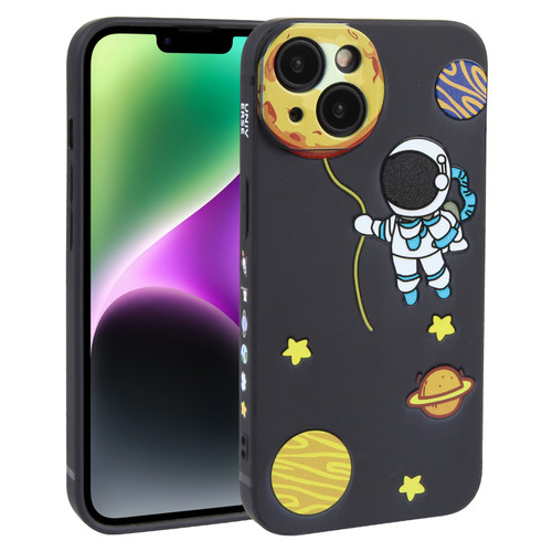 iPhone 14 Plus Hug Moon Astronaut Pattern TPU Phone Case - Black