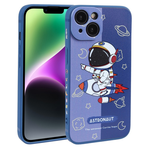 iPhone 14 Plus Color Contrast Astronaut Pattern TPU Phone Case - Blue
