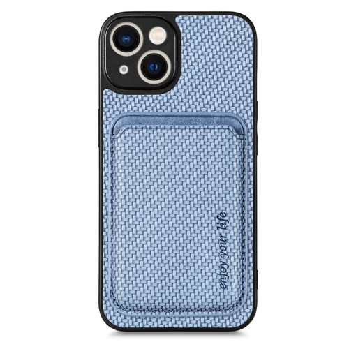 iPhone 14 Plus Carbon Fiber Leather Card Magsafe Magnetic Phone Case - Blue