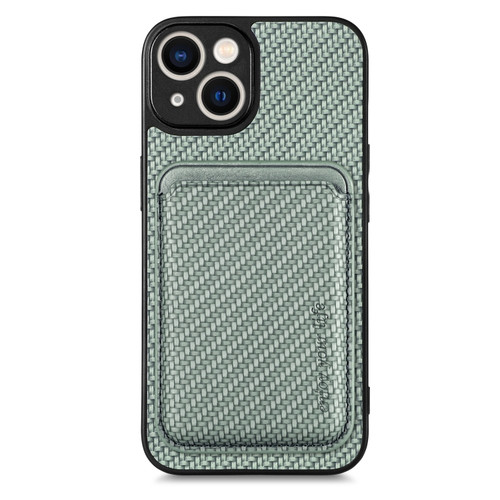 iPhone 14 Plus Carbon Fiber Leather Card Magsafe Magnetic Phone Case - Green