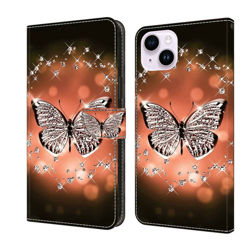 iPhone 14 Plus Crystal 3D Shockproof Protective Leather Phone Case - Crystal Butterfly