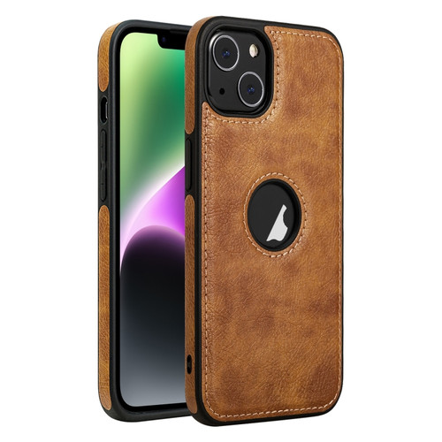 iPhone 14 Plus Leather Texture Stitching Phone Case - Brown