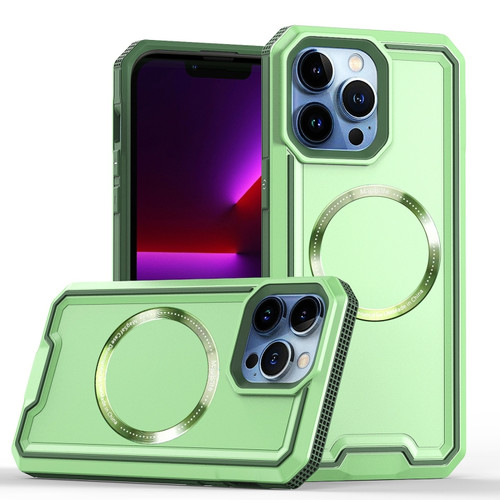 iPhone 14 Plus Armour Two-color MagSafe Magnetic TPU + PC Phone Case - Green