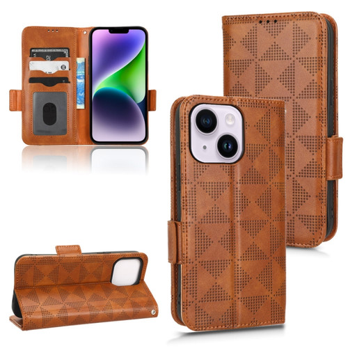 iPhone 14 Plus Symmetrical Triangle Leather Phone Case - Brown
