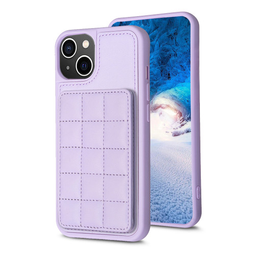 iPhone 14 Plus Grid Card Slot Holder Phone Case - Light Purple