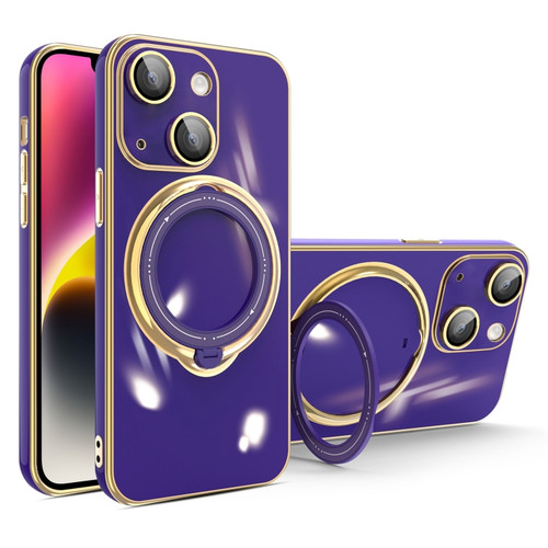 iPhone 14 Plus Multifunction Electroplating MagSafe Holder Phone Case - Dark Purple