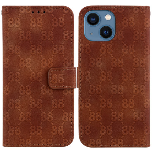 iPhone 14 Plus Double 8-shaped Embossed Leather Phone Case - Brown